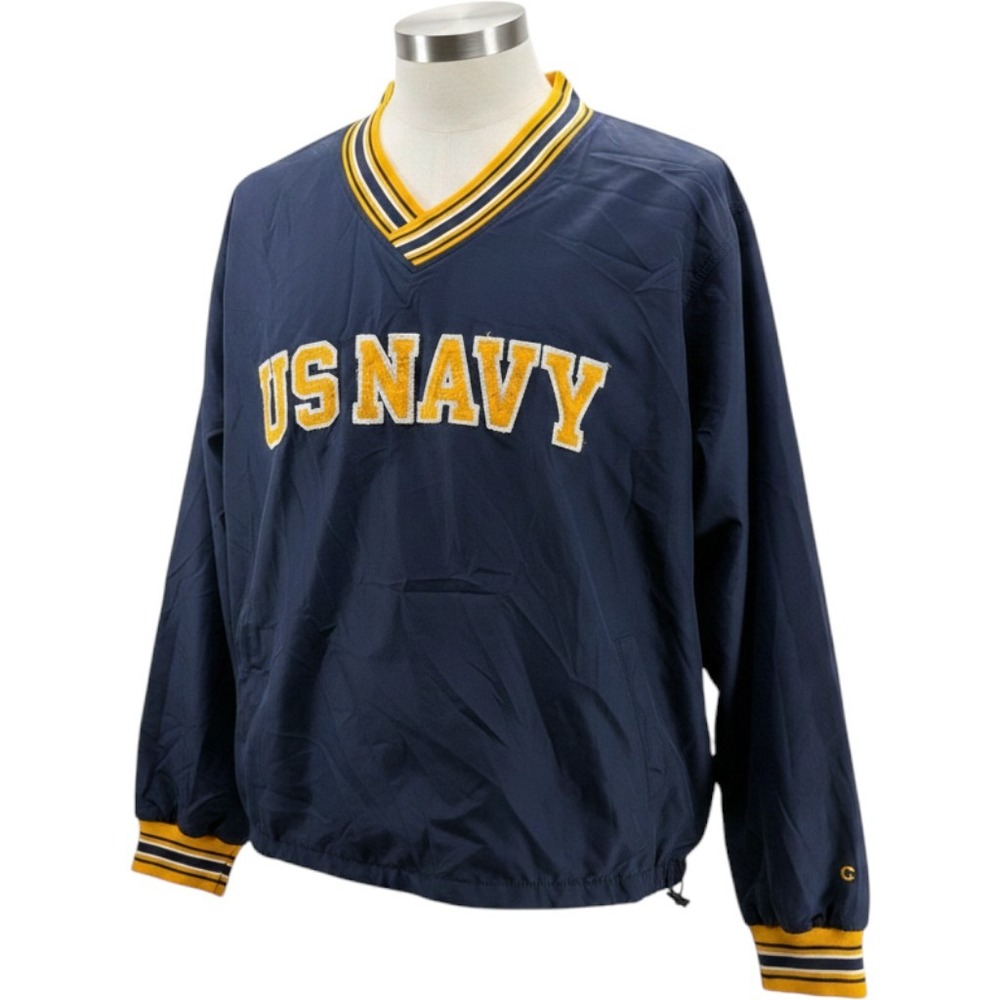 Champion US Navy Windbreaker Embroidered V-Neck Pullover VINTAGE Mens Large